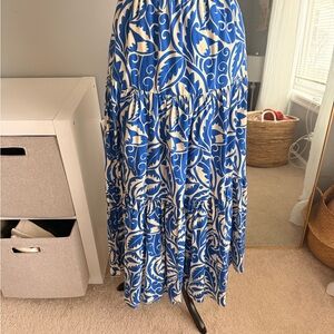 Zara Blue and Cream Patterned Maxi Skirt